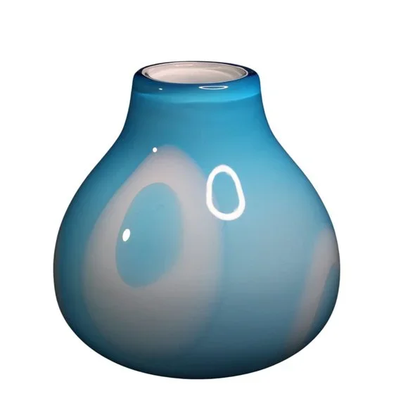 Studio Art Glass MCM Hand Blown Blue White Geometric Home Office Decor Modern - Picture 8 of 11